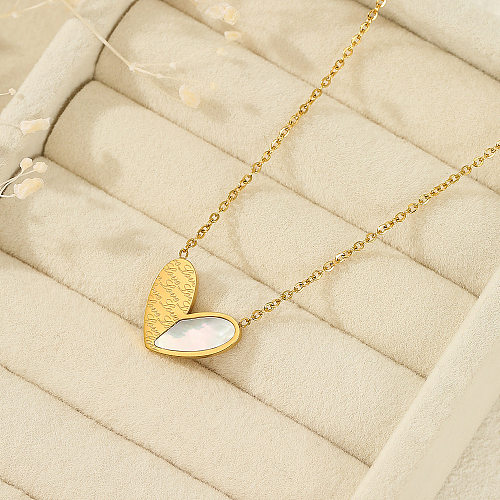 Retro Heart Shape Stainless Steel  Inlay Shell Necklace 1 Piece