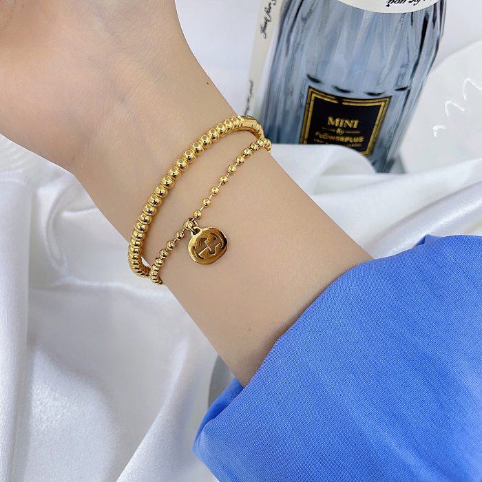 Simple Style Solid Color Titanium Steel Plating Gold Plated Bracelets