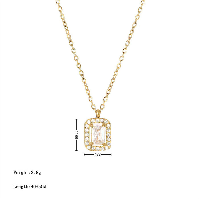 Simple Style Rectangle Stainless Steel  Plating Inlay Zircon White Gold Plated Gold Plated Pendant Necklace