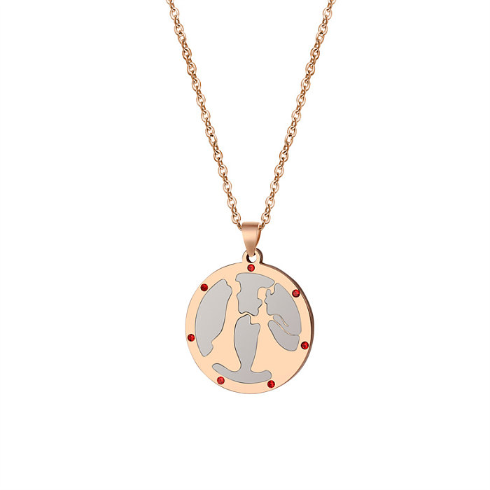 Casual Simple Style Classic Style Cartoon Character Stainless Steel  Stainless Steel Epoxy Plating Inlay Zircon Rose Gold Plated Pendant Necklace