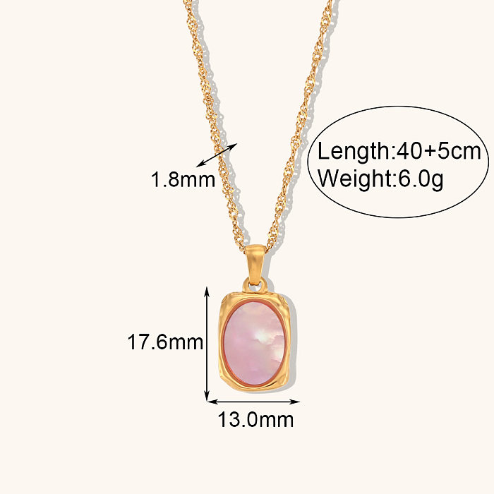 1 Piece Fashion Rectangle Stainless Steel  Stainless Steel Plating Inlay Shell Pendant Necklace