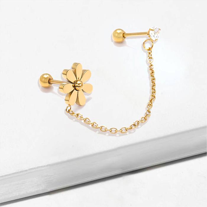 1 Piece Elegant Commute Flower Plating Stainless Steel  14K Gold Plated Ear Studs