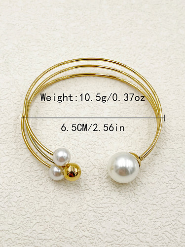 Bracelets de manchette plaqués or de placage de polissage d'acier inoxydable de perle de trajet de style classique