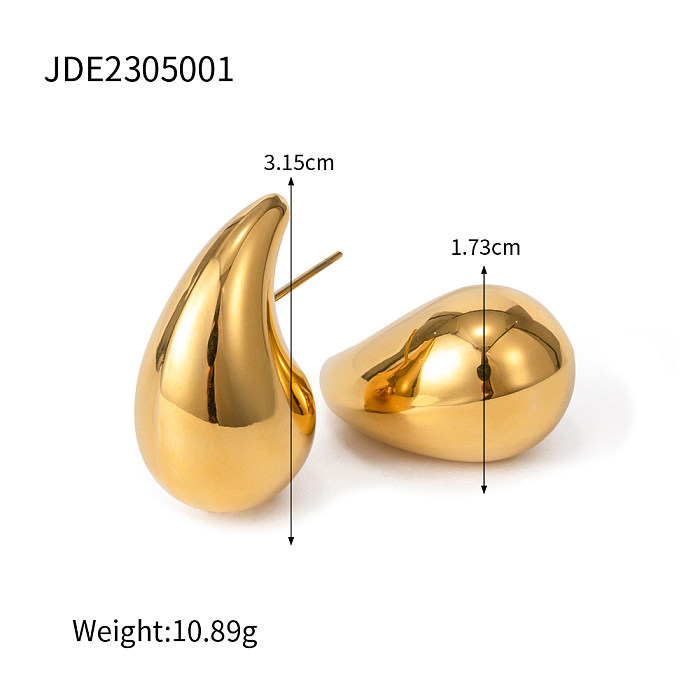 1 par de pendientes chapados en oro de 18 quilates de acero inoxidable chapado en color sólido con gotas de agua de estilo moderno