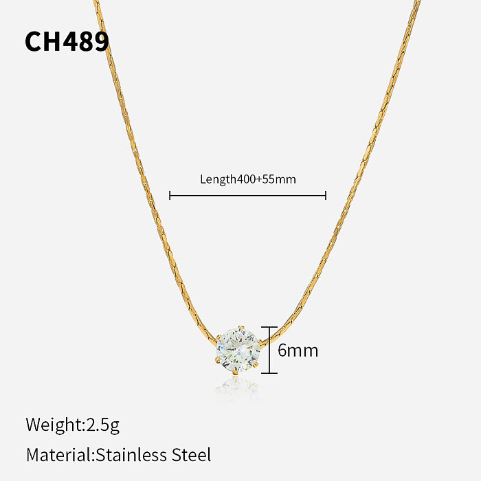 Fashion Geometric Stainless Steel  Inlay Rhinestones Necklace 1 Piece