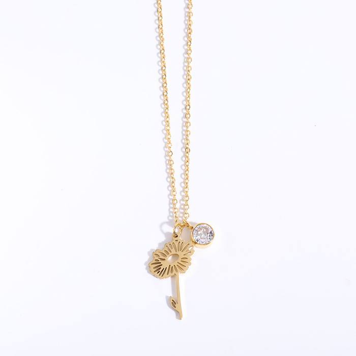 1 Pair Fashion Flower Stainless Steel Inlay Zircon Pendant Necklace