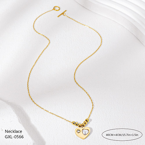 Casual Retro Heart Shape Stainless Steel  Epoxy Hollow Out Inlay Resin Rhinestones Pearl Rose Gold Plated Gold Plated Silver Plated Pendant Necklace