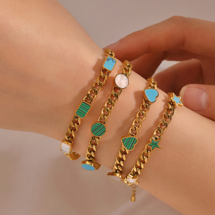 IG Style Round Square Heart Shape Stainless Steel Plating Inlay Malachite Bracelets
