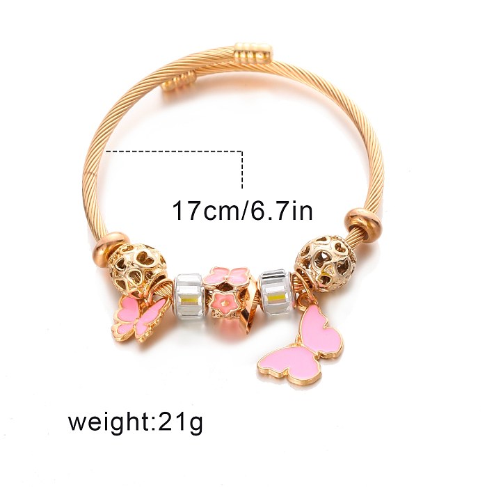 Cute Sweet Butterfly Stainless Steel Enamel Hollow Out Bangle