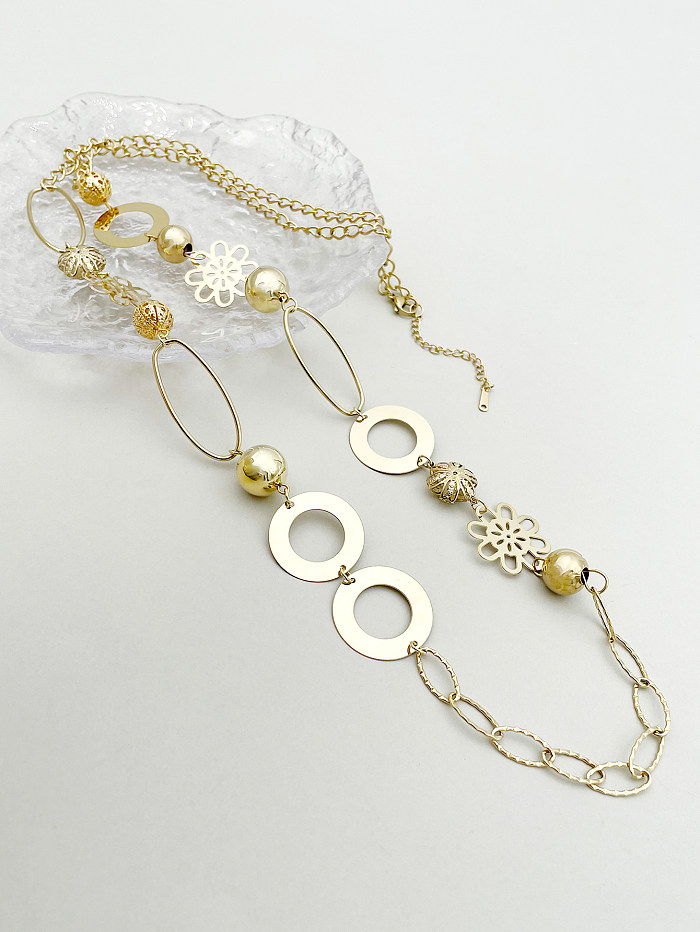 Urlaubs-Kreis-Blumen-Edelstahl-Polierbeschichtung, ausgehöhlte, vergoldete lange Halskette