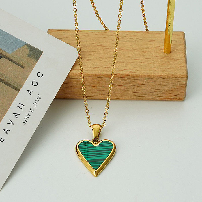 Heart Shaped Enamel Fashion Retro Pendant Simple Stainless Steel Clavicle Necklace