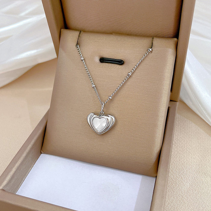 Sweet Heart Shape Stainless Steel Plating Inlay Shell Pendant Necklace