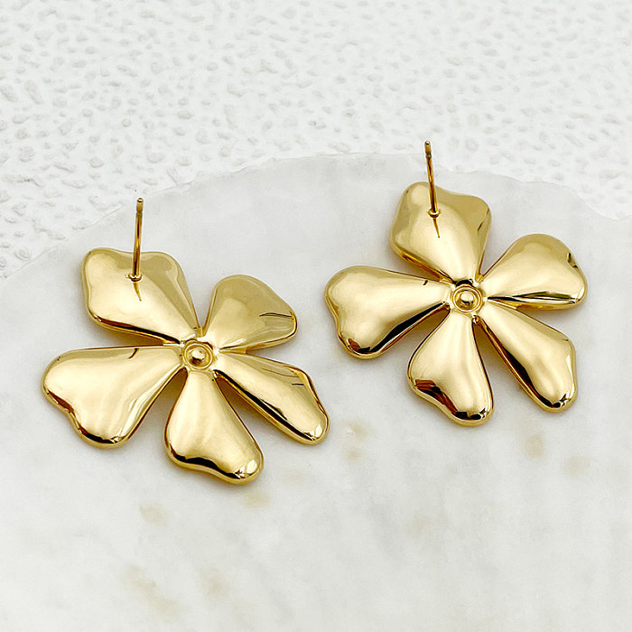 1 Pair Simple Style Flower Plating Inlay Stainless Steel  Zircon Gold Plated Ear Studs