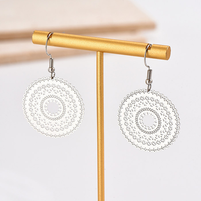 1 Pair Simple Style Round Stainless Steel  Polishing Hollow Out Drop Earrings