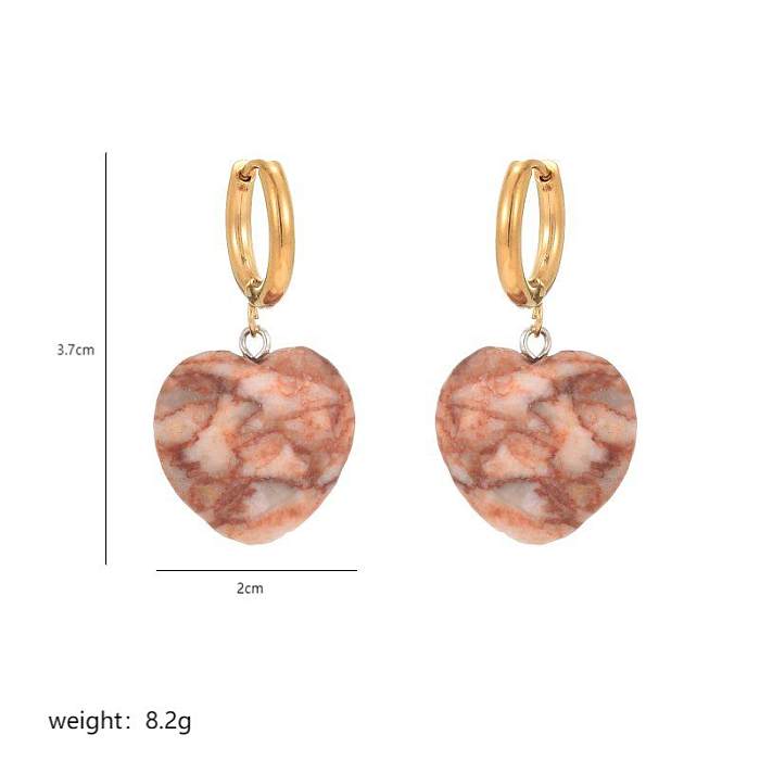 1 Pair Casual Elegant Classical Heart Shape Plating Inlay Stainless Steel  Natural Stone 18K Gold Plated Drop Earrings