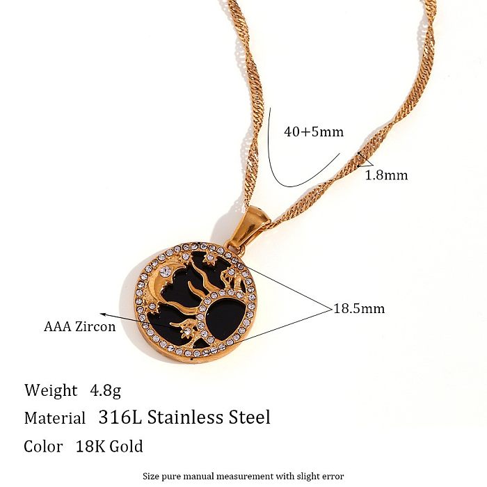 Collier pendentif plaqué or 18 carats avec incrustation de strass en acier inoxydable en forme de cœur et de soleil de style vintage
