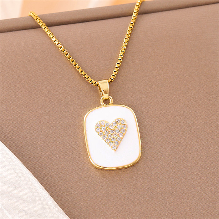 Sweet Animal Oval Heart Shape Stainless Steel  18K Gold Plated Zircon Pendant Necklace In Bulk