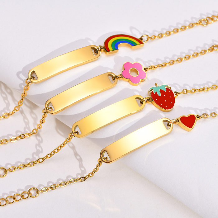Bracelets plaqués or en acier inoxydable, Style Simple et doux, en forme de cœur arc-en-ciel, fraise, en vrac