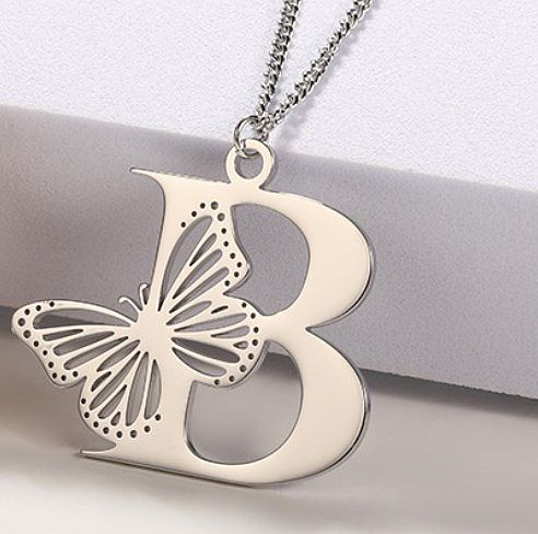 Casual Simple Style Letter Butterfly Stainless Steel  Plating Hollow Out 18K Gold Plated Pendant Necklace