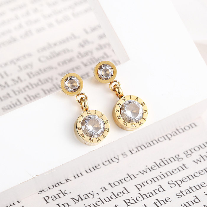 1 Pair Fashion Round Stainless Steel Plating Inlay Zircon Drop Earrings