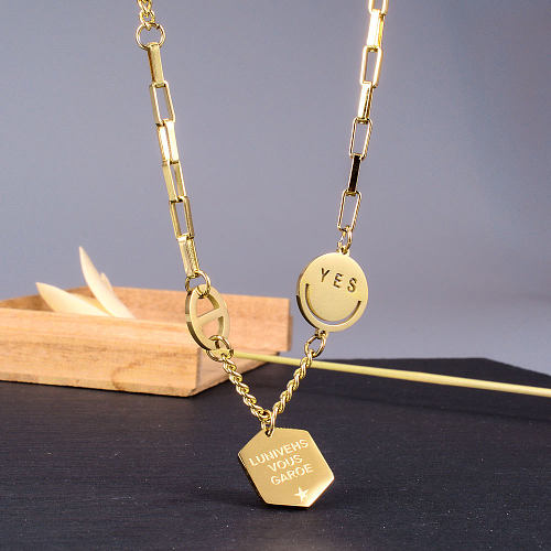Collier pendentif décontracté en acier inoxydable plaqué or 18 carats avec lettre en vrac