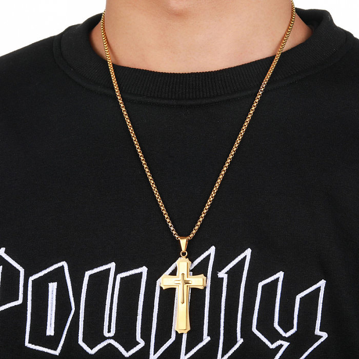 Hip-Hop Cross Stainless Steel  Pendant Necklace