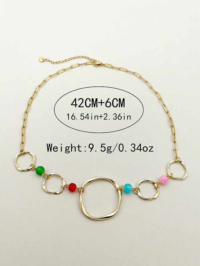Casual Simple Style Roman Style Irregular Stainless Steel  Beaded Plating Hollow Out Gold Plated Long Necklace