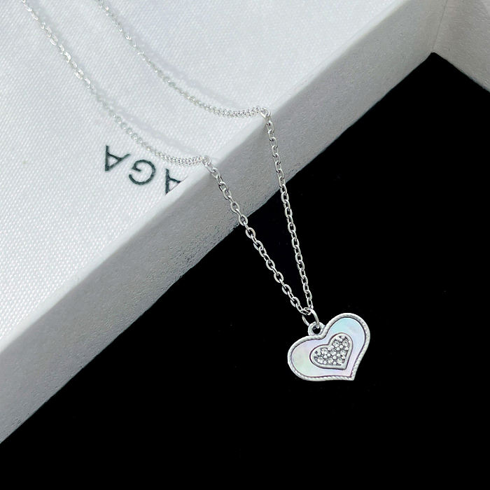 Sweet Heart Shape Stainless Steel  Plating Inlay Shell Zircon White Gold Plated Gold Plated Pendant Necklace