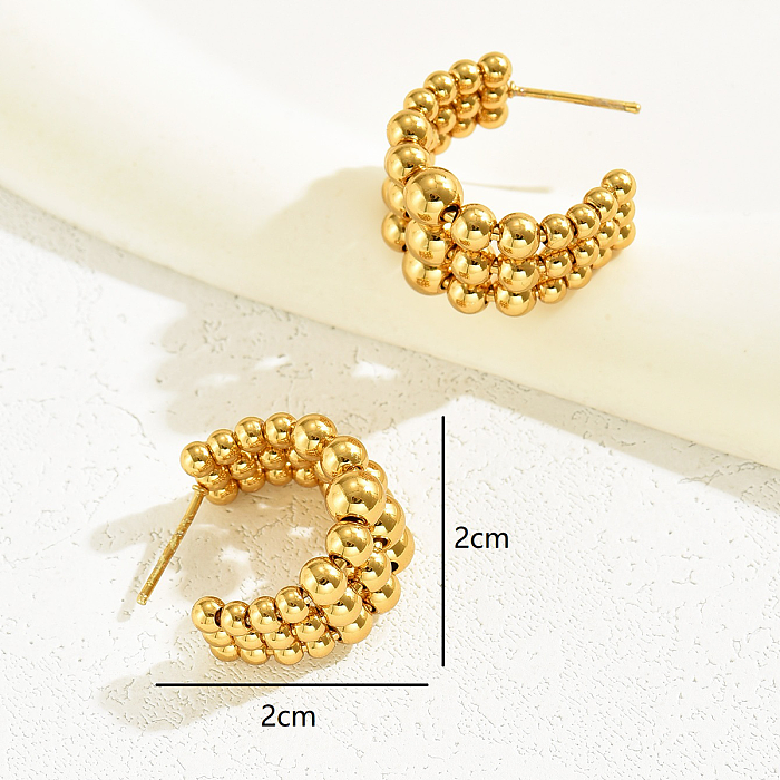 1 Pair Vacation Solid Color Commute C Shape Round Layered Plating Stainless Steel  18K Gold Plated Ear Studs
