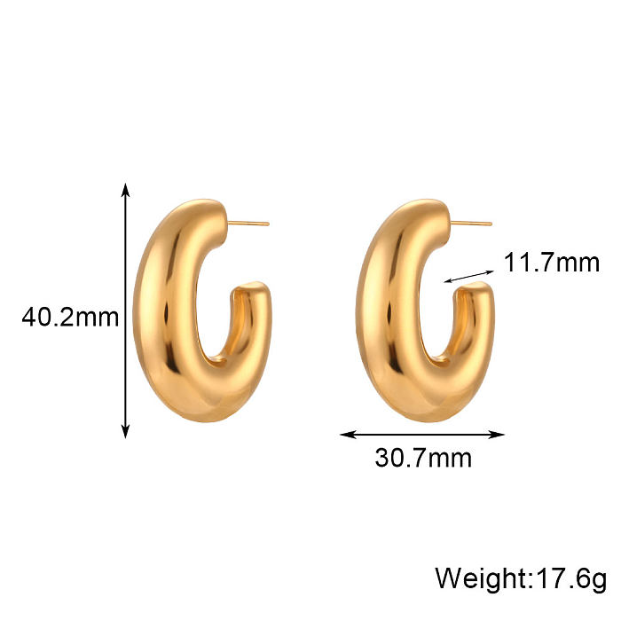 تصميم بسيط على شكل حرف C مطلي بالفولاذ المقاوم للصدأ ترصيع الأذن للسيدات مطلي بالذهب عيار 18 قيراط