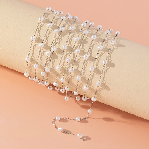 Collier de perles d'eau douce en acier inoxydable, couleur unie, Style Simple, en vrac