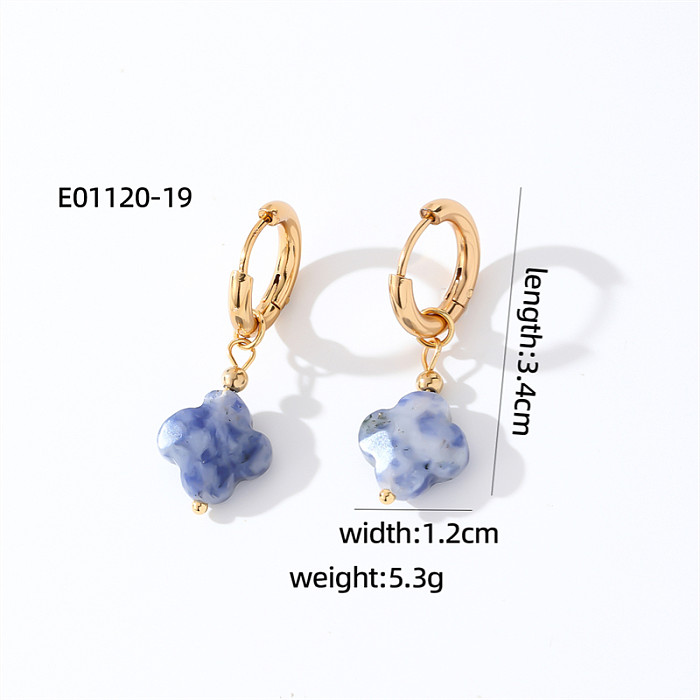 1 Pair Casual Sweet Simple Style Four Leaf Clover Plating Stainless Steel  Natural Stone Drop Earrings