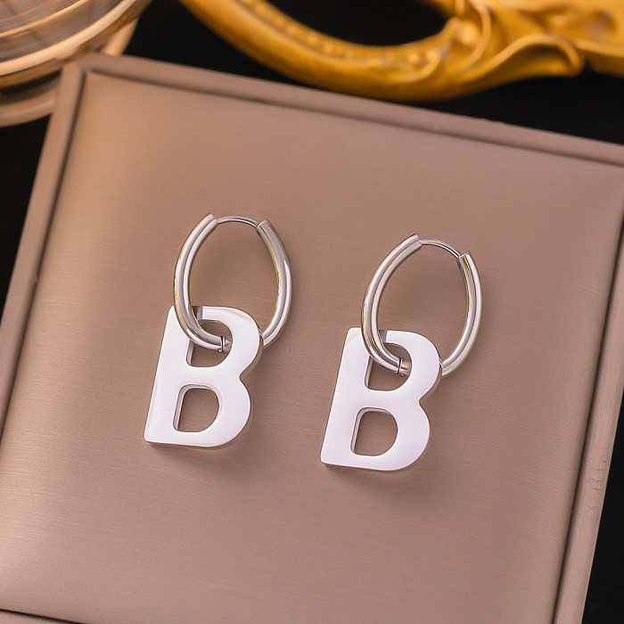 Boucles d'oreilles pendantes en acier inoxydable, 1 paire, Style Simple, placage de lettres
