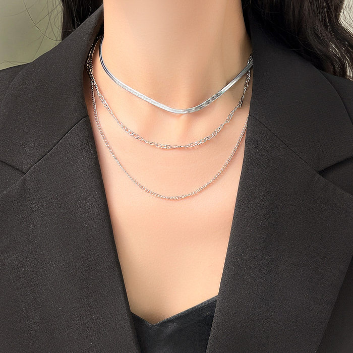 Fashion Solid Color Stainless Steel Plating Chain Layered Necklaces 1 Piece