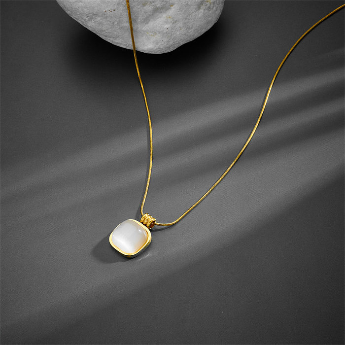 Simple Style Square Stainless Steel Inlay Opal Pendant Necklace