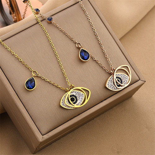 Fashion Devil'S Eye Stainless Steel Plating Artificial Diamond Pendant Necklace
