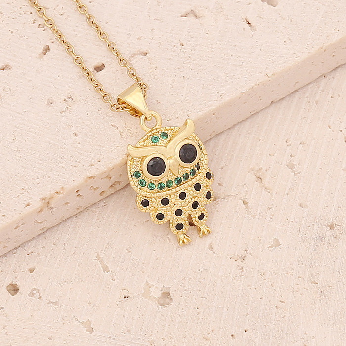Fashion Heart Shape Owl Stainless Steel  Pendant Necklace Inlay Zircon Stainless Steel  Necklaces 1 Piece
