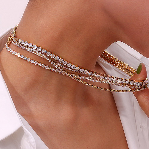 Collar de acero inoxidable geométrico de estilo simple Chapado en collares de acero inoxidable con circón