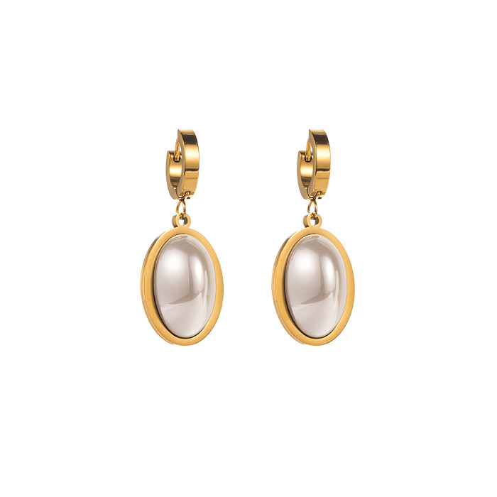 1 Pair Elegant Classical Pentagram Round Heart Shape Inlay Stainless Steel Pearl Gold Plated Drop Earrings