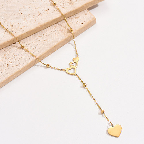 قلادة أنيقة رومانسية بسيطة على شكل قلب مطلية بالفولاذ المقاوم للصدأ ومطلية بالذهب عيار 14 قيراط