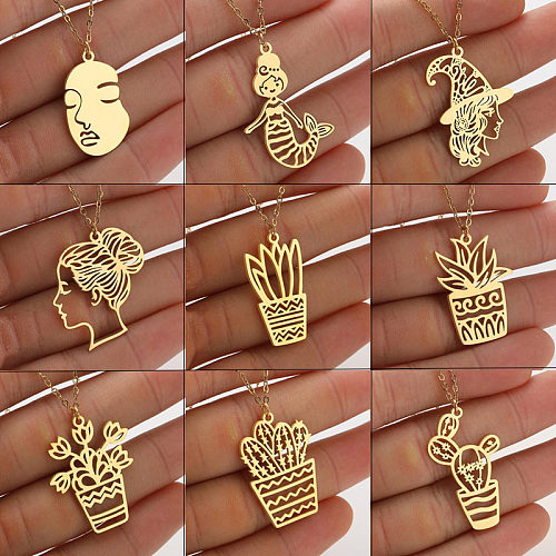 1 Piece Retro Plant Stainless Steel  Stainless Steel Irregular Plating Pendant Necklace