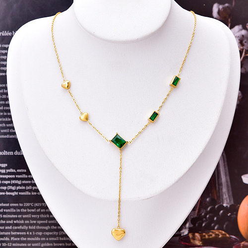 Simple Style Square Heart Shape Stainless Steel Gold Plated Rhinestones Pendant Necklace 1 Piece