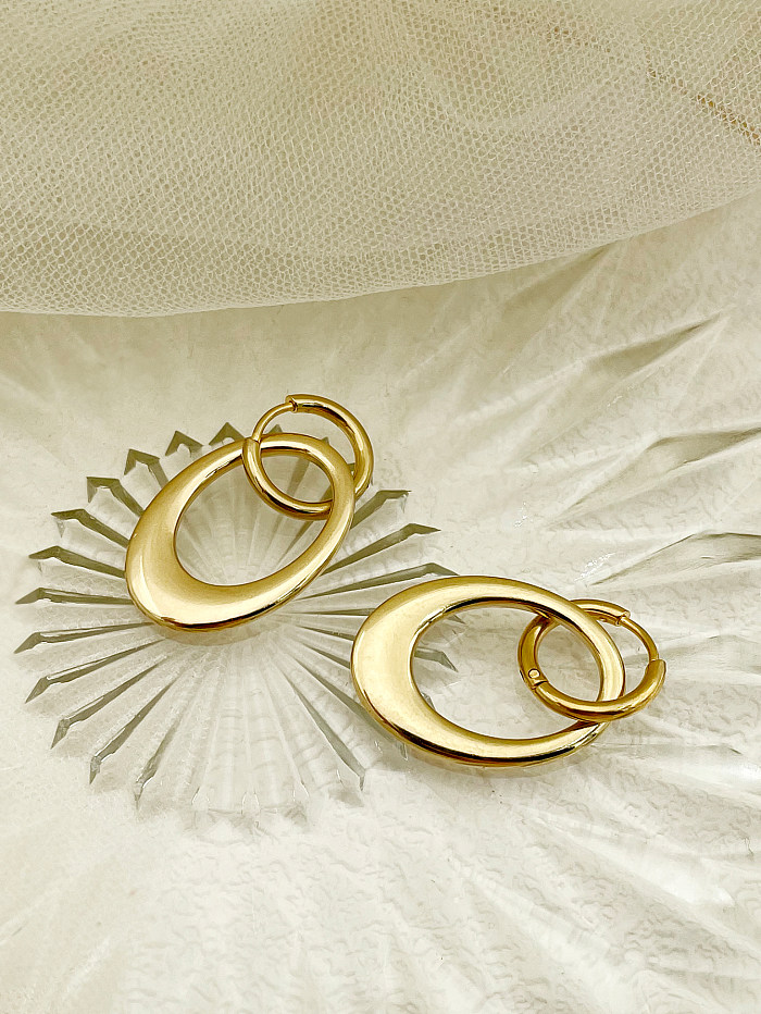 1 Paar moderne, schlichte, ovale, vergoldete Ohrhänger aus Edelstahl mit Metallbeschichtung