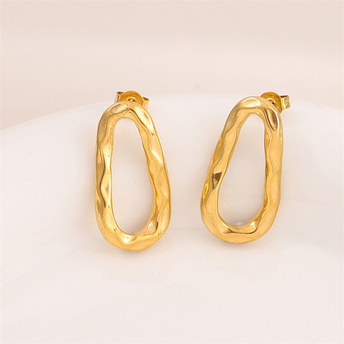 1 paire de boucles d'oreilles pendantes en acier inoxydable plaqué or 18 carats, Style rétro Simple, ovale