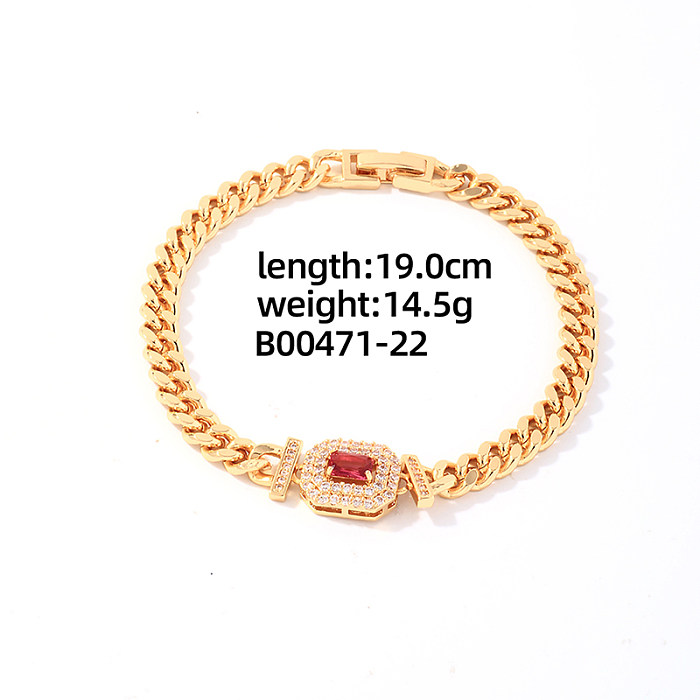 Wholesale Lady Square Stainless Steel Plating Inlay Gold Plated Zircon Bracelets