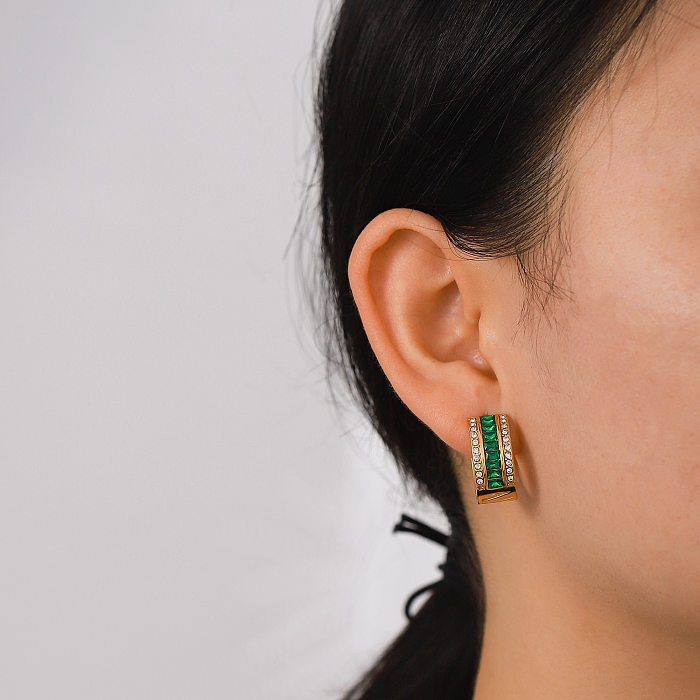 Women'S Fashion Simple Style Geometric Stainless Steel  Zircon Earrings Plating Stainless Steel  Earrings