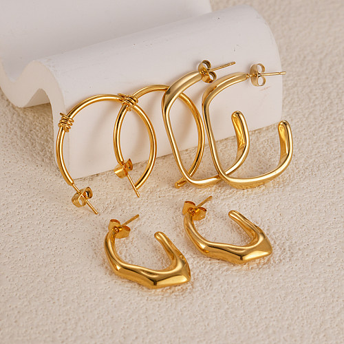 1 par de brincos de orelha banhados a ouro de aço inoxidável com revestimento irregular estilo simples de férias
