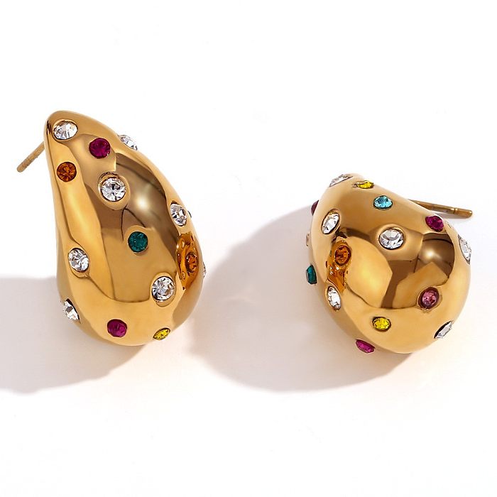 1 Paar Damen-Ohrstecker mit Wassertropfen-Beschichtung, künstlicher Diamant aus Edelstahl, 18 Karat vergoldet
