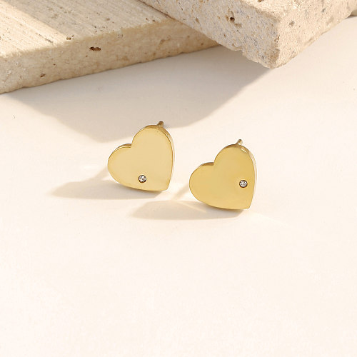 1 Pair Fashion Heart Shape Stainless Steel  Inlay Rhinestones Ear Studs