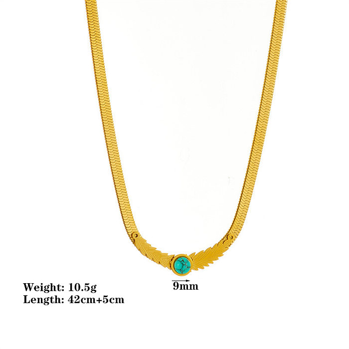 Retro Marble Stainless Steel Inlay Turquoise Necklace